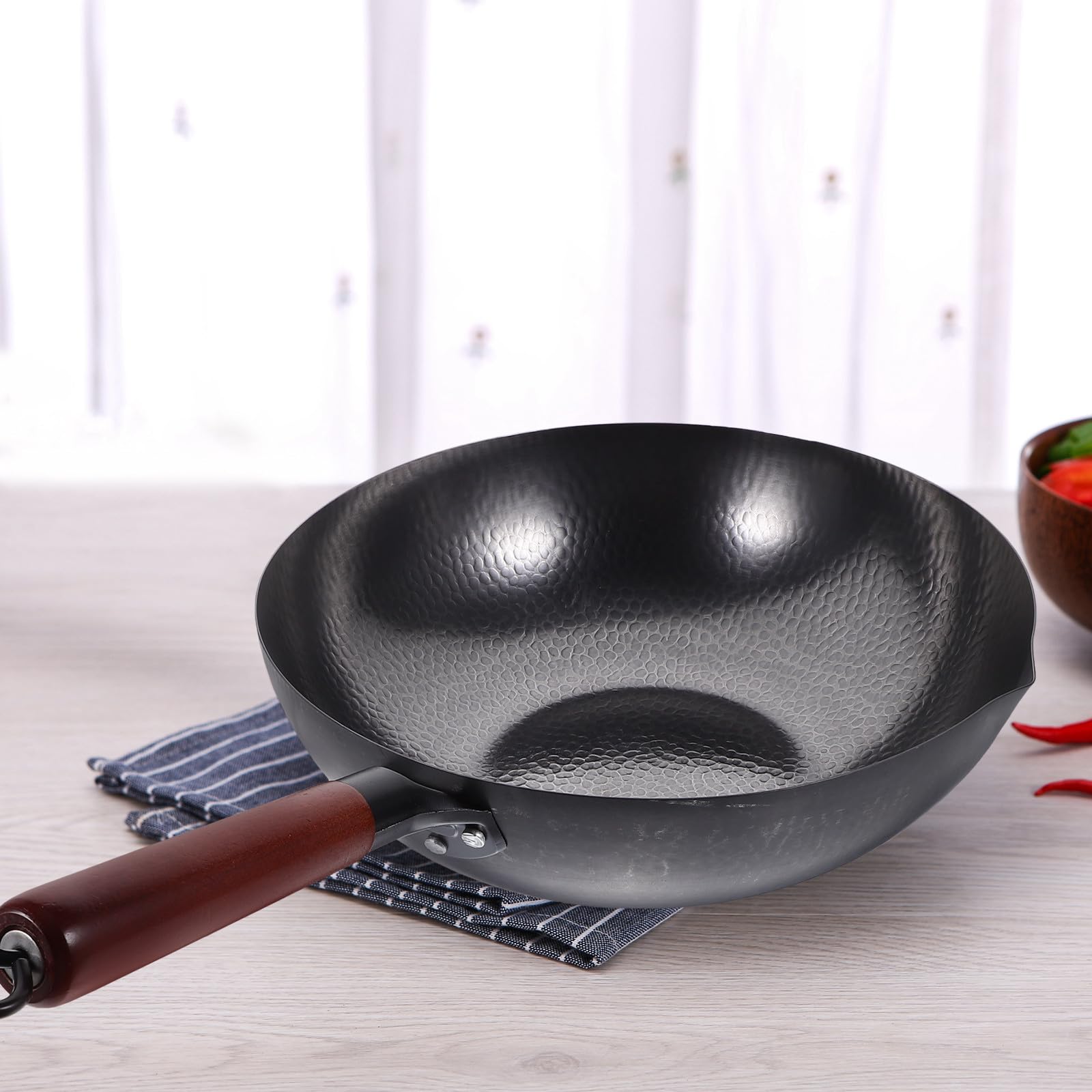 WOONEKY Wok Ferro per Cucina Antiaderente Domestica Battuto
