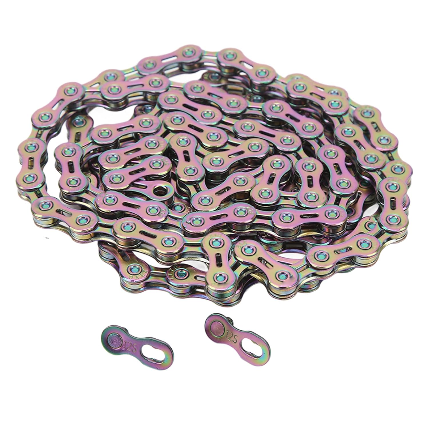 12 Speed Bike Chain Half Hollowed Alloy Steel Mountain Road Bicycle Chain with Connector for Cycling Riding Colorful Shift with Smoothly All Prevents The Shift (Colorful)