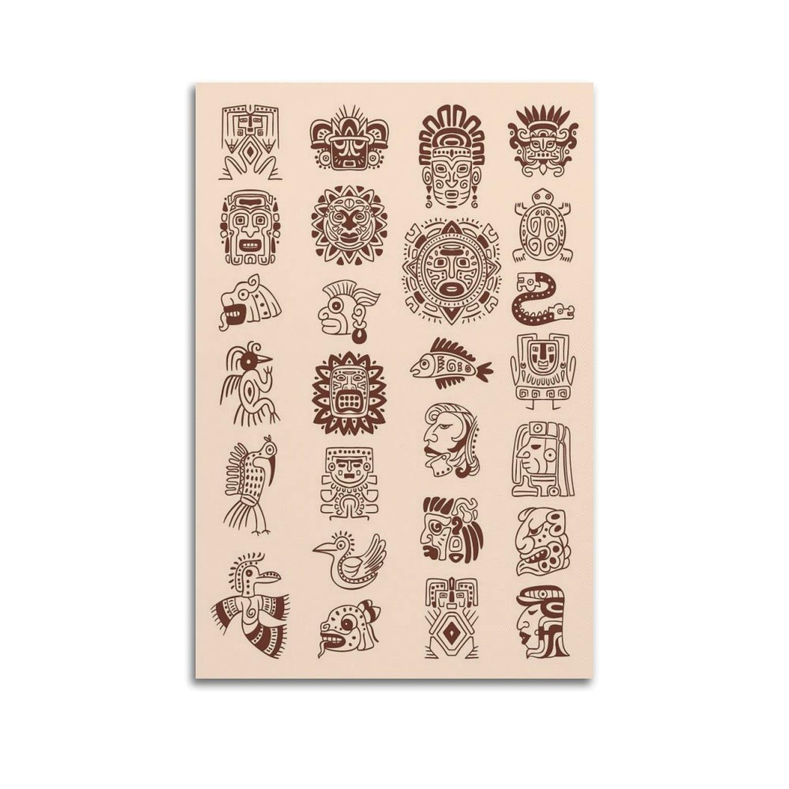 XKUGA Maya Totem Aztec Ancient Symbol Poster Pattern Culture Modern Decorative Canvas Prints - Ideal Wall Art for Family, Man Cave, Game Room, Boys & Girls Bedroom 20x30inch(50x75cm)