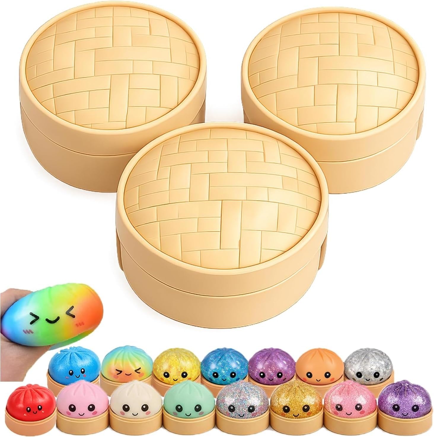 Glitter Dumpling Squishy, Squishy Dumpling Toy, Mystery Dumpling Squishy, Soft Squeeze Decompression Dough (3Set-A)