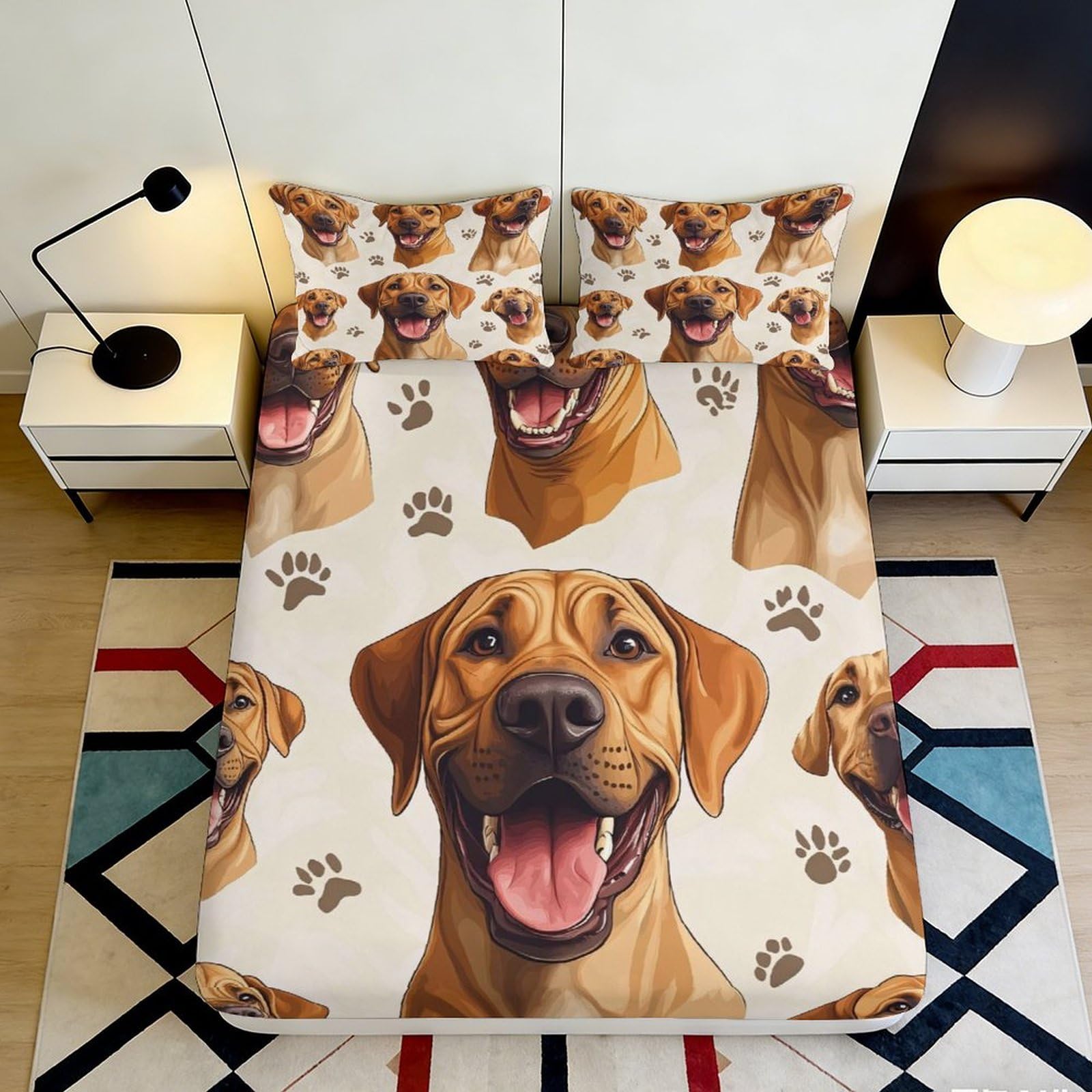 Jqzkxnhpbr Style-9 3D Printed Labrador Dog Fitted Sheet Microfiber Soft Non-Slip Cartoon Paw Mattress Cover For Bedroom Guest Room Decor 90X200x25cm