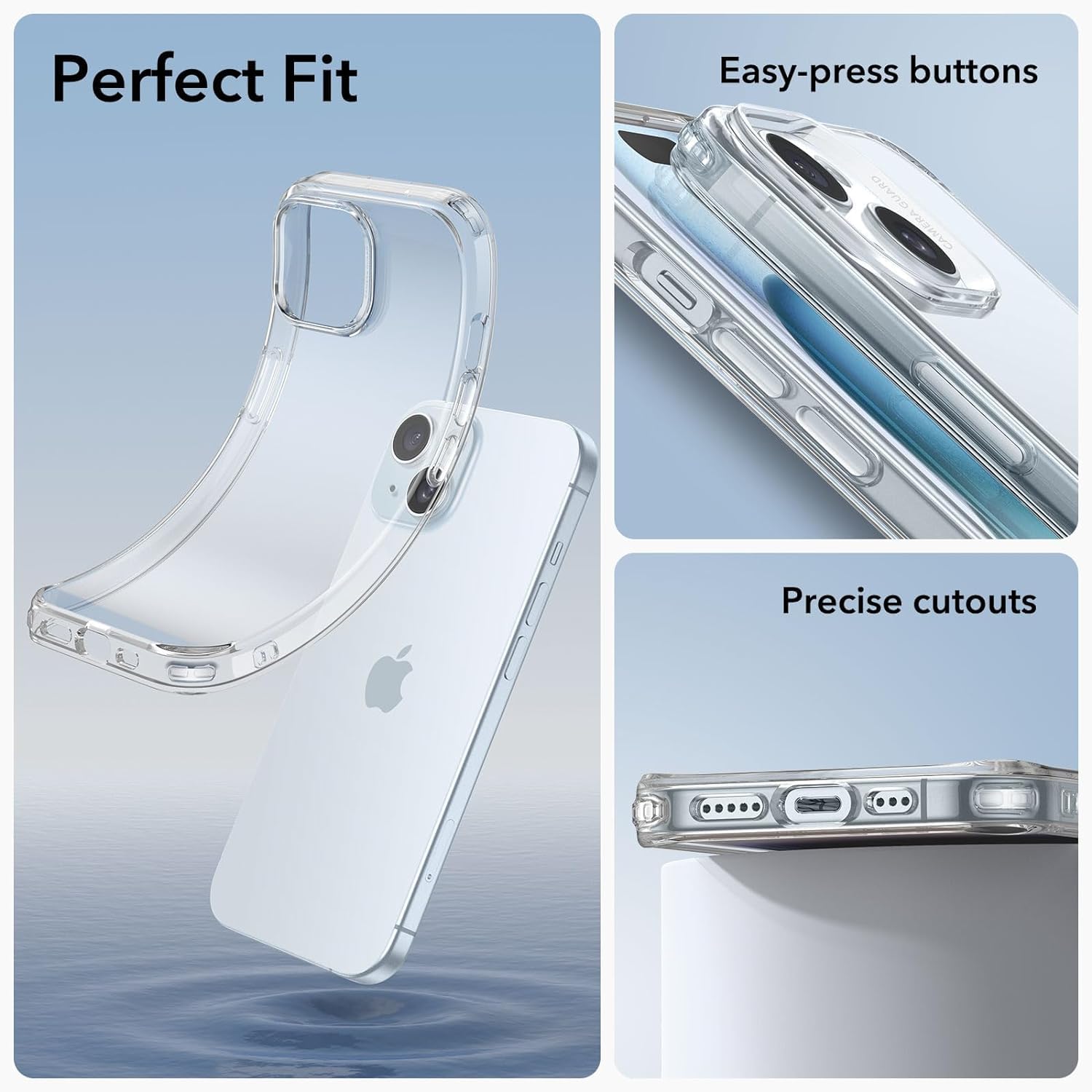 ESR Przezroczyste etui kompatybilne z iPhone 15, odporne na wstrząsy, cienkie etui, odporne na żółknięcie, cienkie, przezroczyste etui na telefon TPU, seria zero, przezroczyste