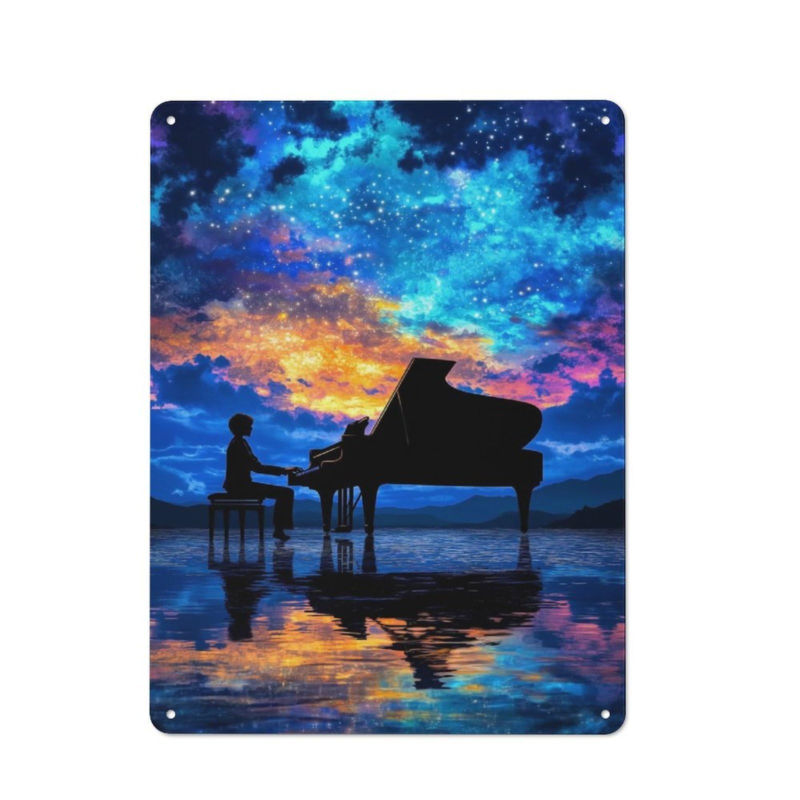 Junmoney Piano Under Starry Sky Tin Sign With Design 40X30cm, Vintage Shed Wall Decor For Greenhouse, Garden Room, Cafe Or Entryway