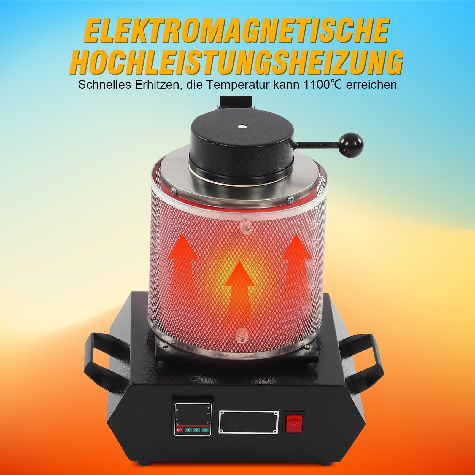 3KG Gold Schmelzofen, Digitaler Elektrischer Schmelzofen Automatischer Schmelzofen mit Graphit Tiegel für Edelmetalle Gold Silber Schmuck 1500-2000W (EU-Stecker 220 V)