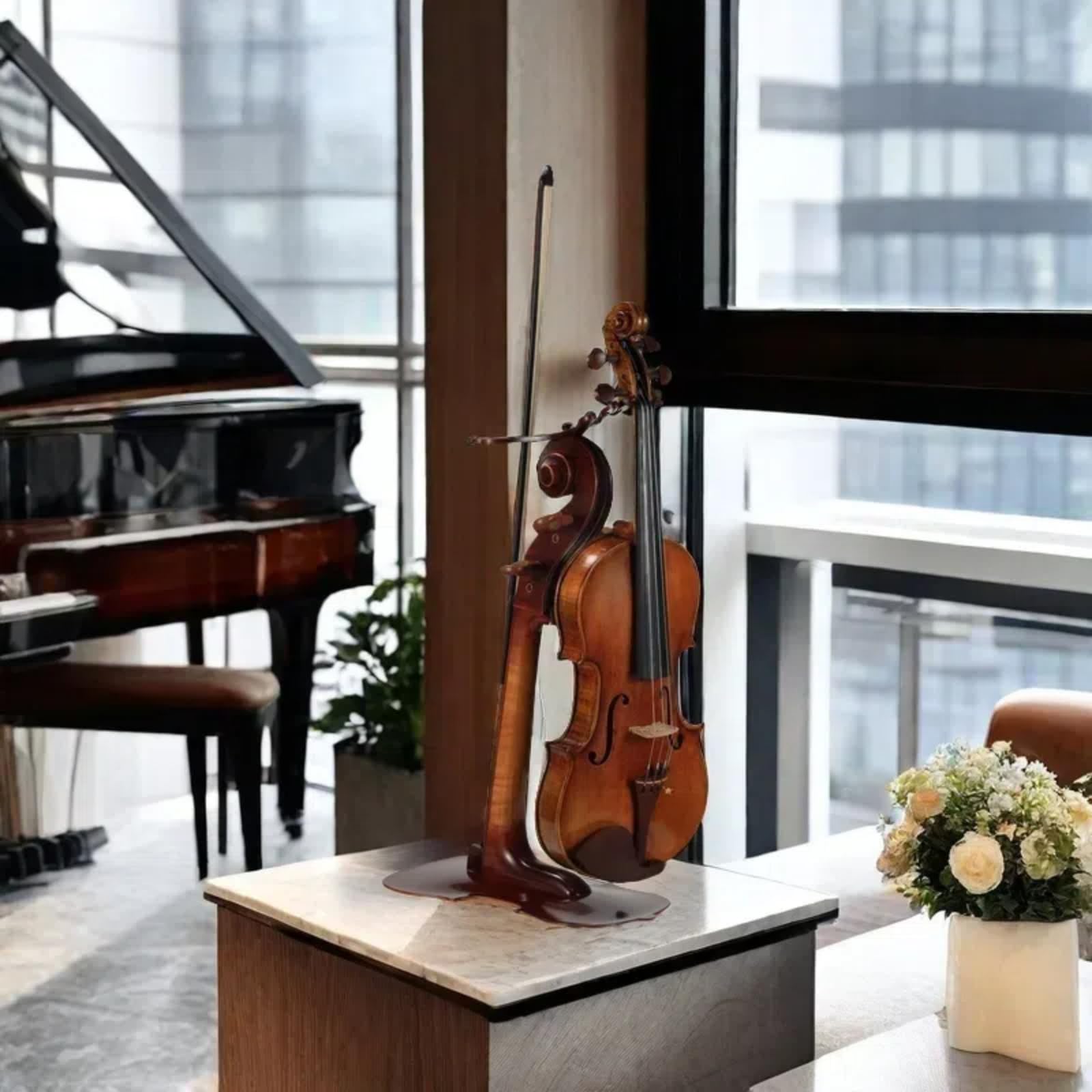 Violinenständer aus Massivholz mit Bogenhalter – keine Montage erforderlich, robustes Display in 4/4-Größe, handgefertigtes Design für Zuhause/Studio/Bühne