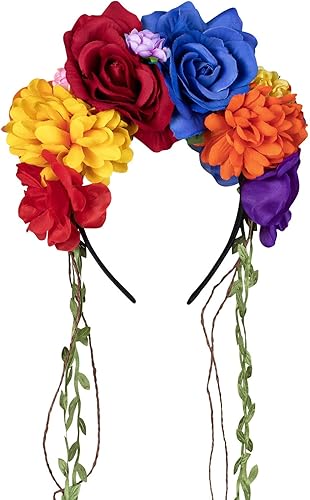 OAOLEER Day of the Dead Mexican Rose Flower Crown Headband for Women Halloween Party Costume Headpiece Bridal Cosplay,1PCS
