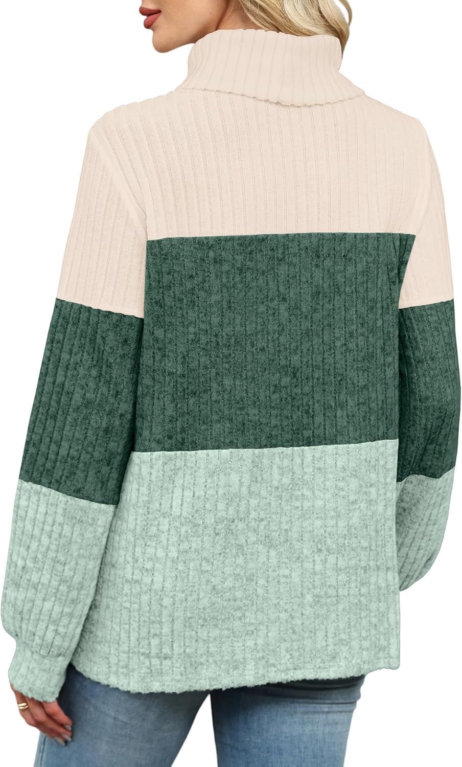 OFEEFAN Turtlenecks Tops for Women Oversized Sweaters Fall Outfits 2026 Plus Size Clothes Long Sleeve Shirts Color Block - Image 5