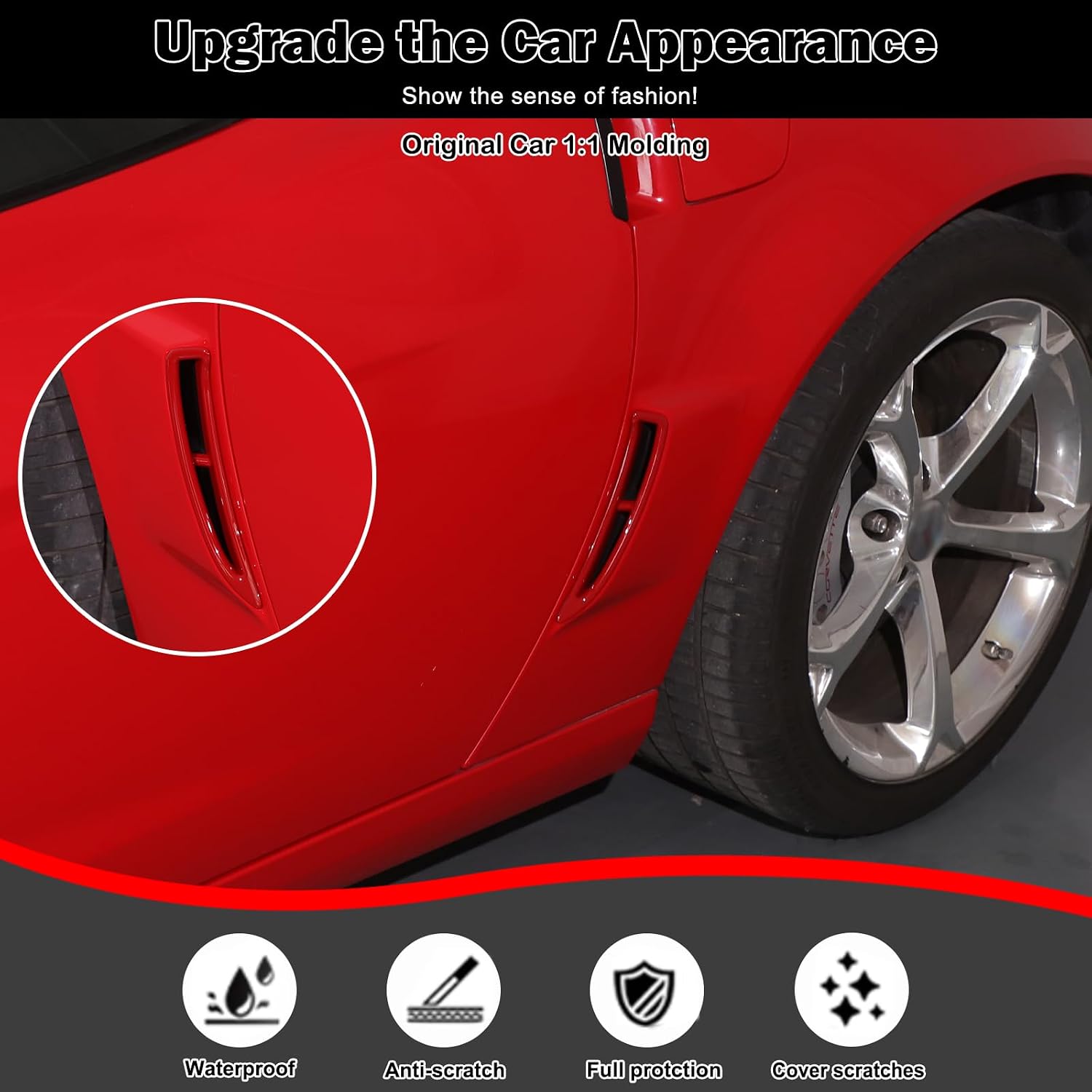 for Corvette C6 Car Fender Rear Side Air Vent Trim Cover,ABS Air Flow Intake Hole Grille Spoiler Compatible with Corvette C6 2005-2013 Auto Exterior C6 Accessories Decoration (Red)