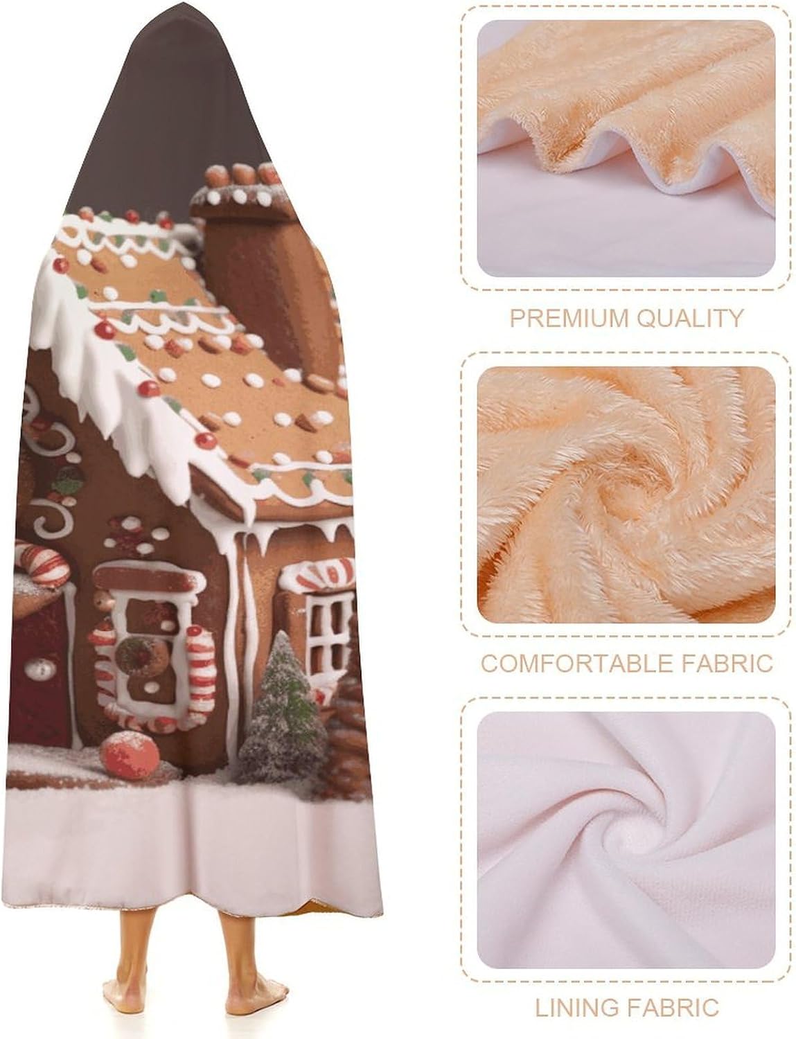 Gingerbread House Hooded Blanket Cozy And Functional,Wearable Blanket Hoodie for Women Men,Blanket Poncho Presents60 x80