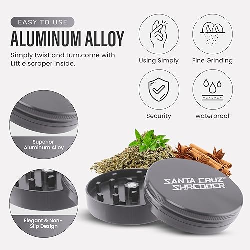Miniatura 6 de Santa Cruz Shredder Molinillo de hierbas de metal con parte superior moleteada para un agarre más fuerte, 2 piezas de 2.7 pulgadas (gris)