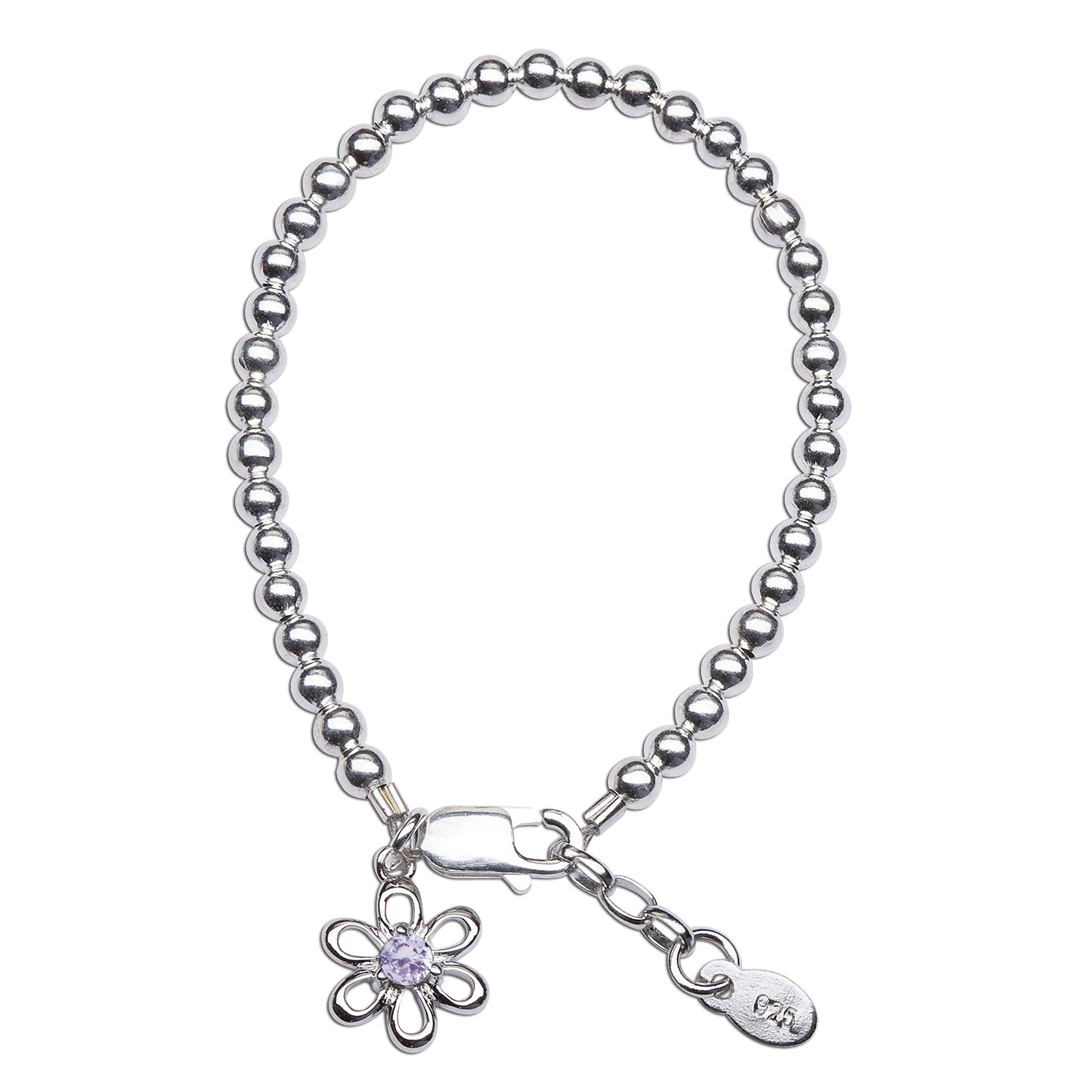Cherished Moments Girls 925 Sterling Silver Beaded Bracelet with Simulated Birthstone Daisy Charm