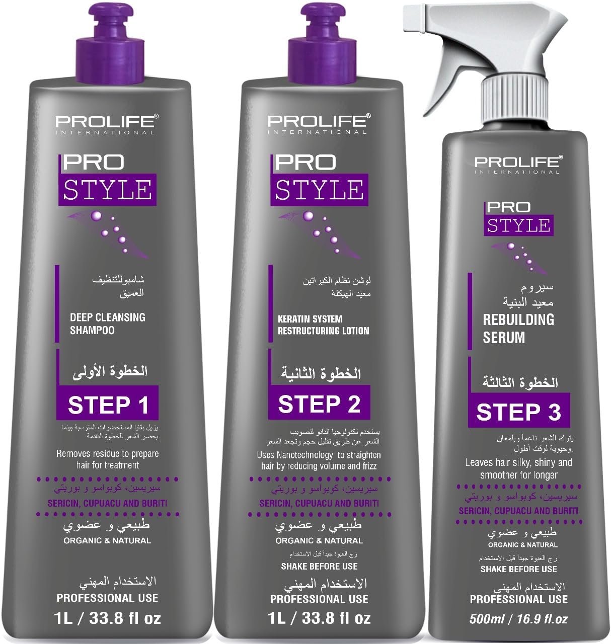 PROSTYLE Hair Keratin Straightening Kit for Very Rough and Thick Hair contain Silk Worm Protein, Buriti Oil, and Cupuacu Butter, No Bad Smell or Eye Irritation, Made In Brazil (1 Liter)