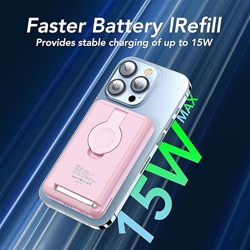 Miniatura 5 de HUOTO Cargador portátil inalámbrico, soporte plegable de cargador rápido para iPhoneApple WatchAirpods, banco de energía magnético de 5000 mAh con