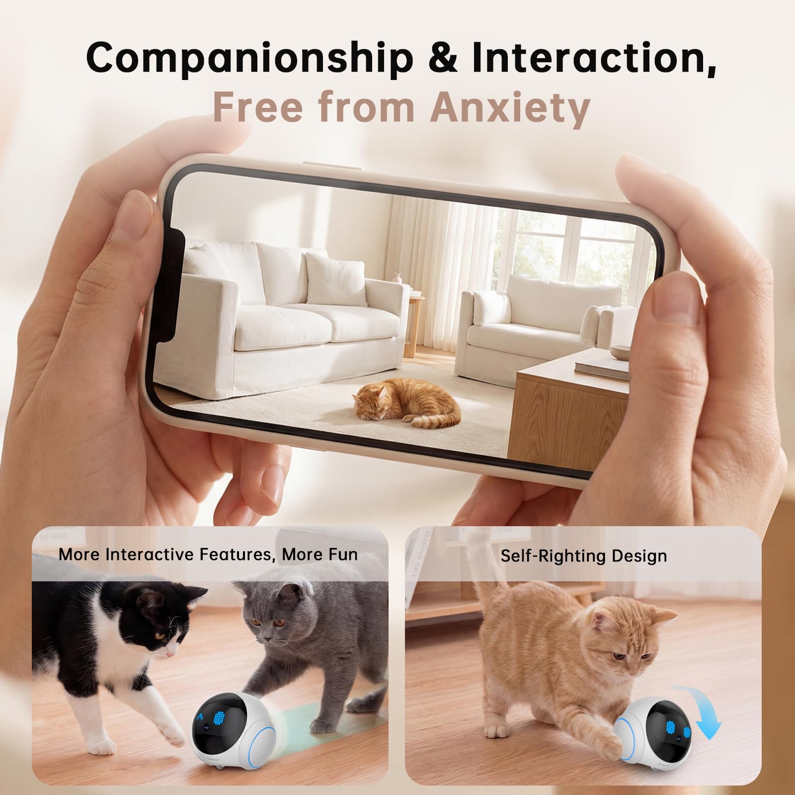 2026 Upgraded Pet Camera Movable 1080P, 2-Way Audio Cat/Dog Camera Robot, Night Vision, Battery-Operated, Auto-Recharge Smart Cam with App Control, Motion Detection, Support Cloud & SD Card Storage - image 4