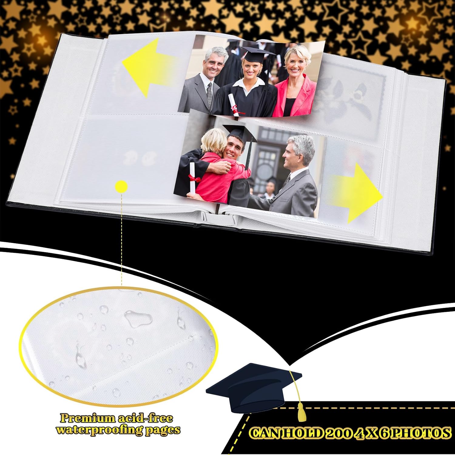 ReliThick Graduation Photo Album Holds 200 Pcs 4 x 6 Inch Photo 2026 Graduation Leather Album with Front Window Memory Scrapbook for College Graduate Gift (Delicate)