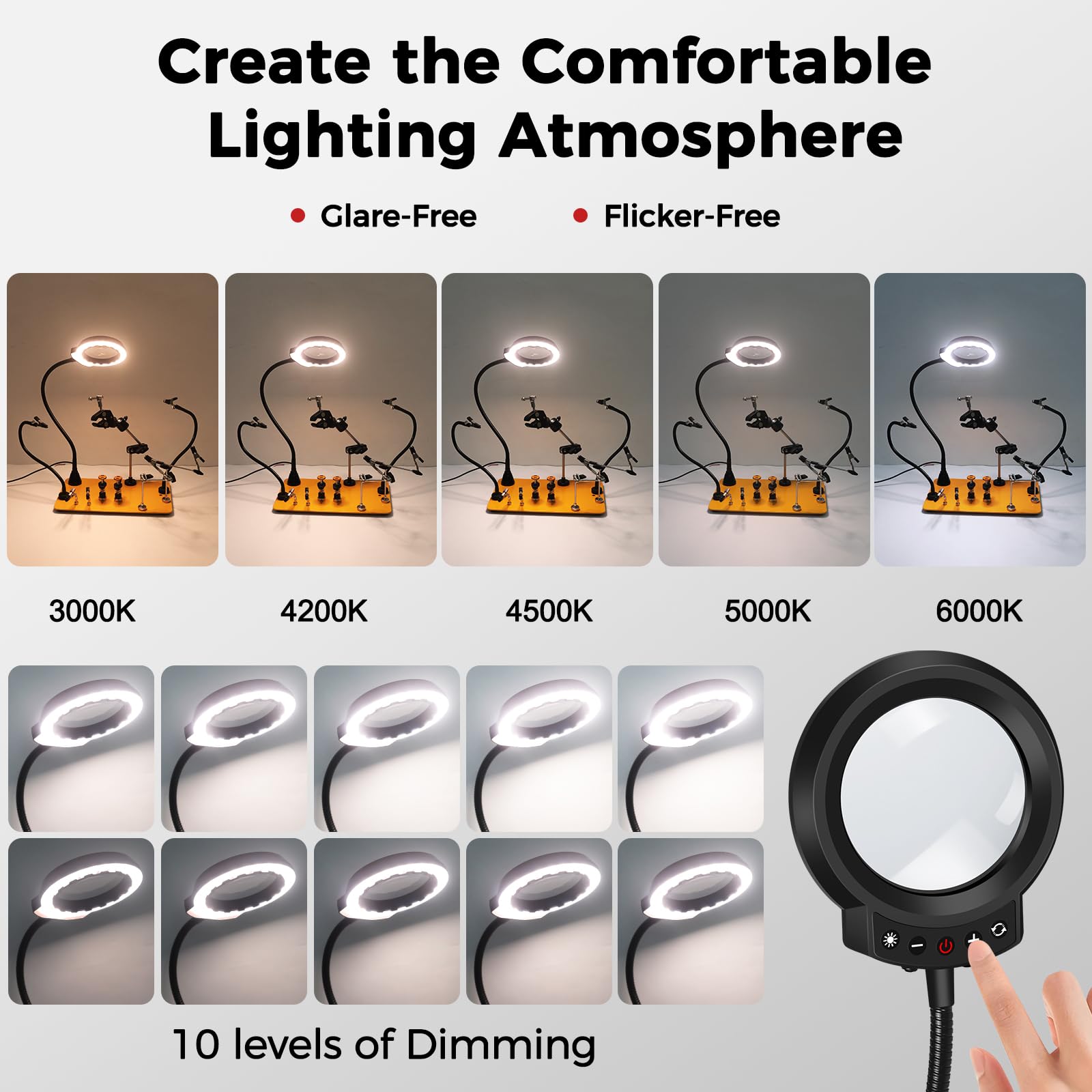 NOEVSBIG Stazione di saldatura Helping Hands con lampada d'ingrandimento 5X, bracci magnetici flessibili, morsetti per saldatura a 360°, morsa da banco da lavoro e grande base stabile e morsetto per