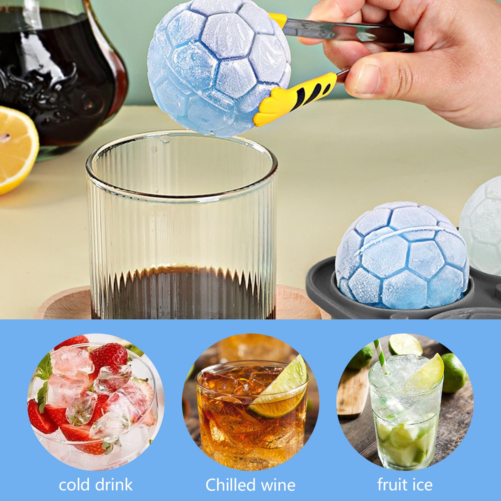 Eiswürfelform Für Große Eiskugeln (5 Cm) – Silikon, BPA-frei, Mit Deckel, 4 Kugeln