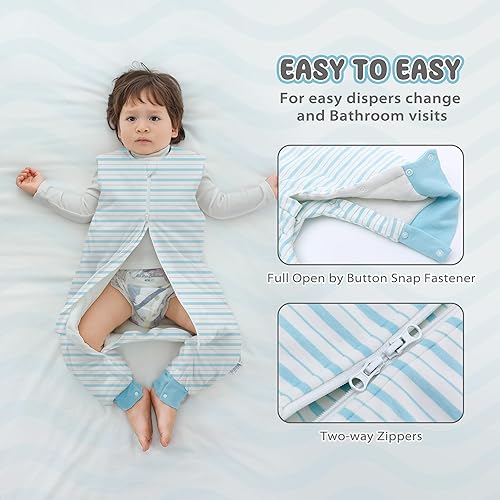 Miniatura 10 de Saco de dormir para bebé con pies 2.5 TOG de invierno para niños pequeños, saco de dormir de algodón peinado para bebés