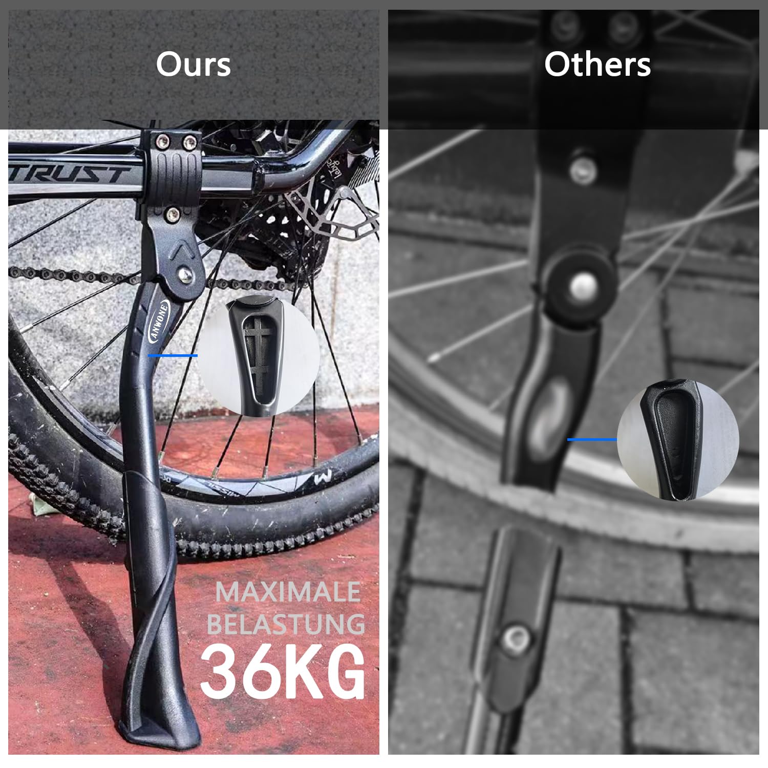 Cavalletto Laterale Bici Regolabile 24-29 Pollici - Per MTB, E-Bike, Carico 45KG, Alluminio - Foto 11