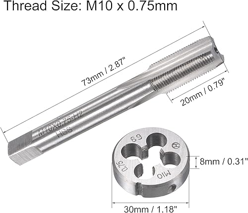 Miniatura 37 de uxcell M8 x 0.030 in Juego de llaves métricas y troqueles, rosca de máquina con troquel de roscado redondo, kit de grifo y troquelado