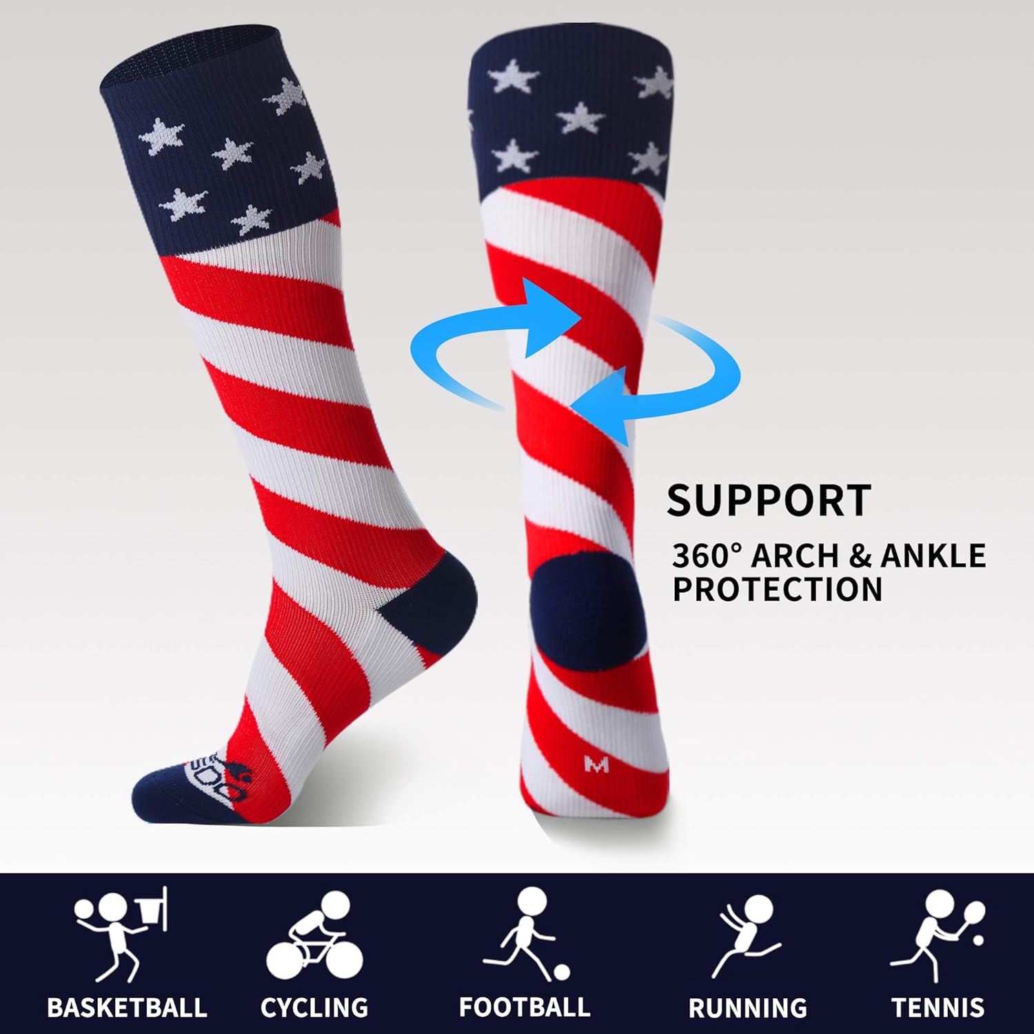JUSDO Kids Soccer Socks, American Flag Athletic Socks with Cushion Team Sport Knee High Socks for Youth Kids Boys Girls Christmas Gift (3 Pairs/M) (Medium, American Elements-2) - Image 4