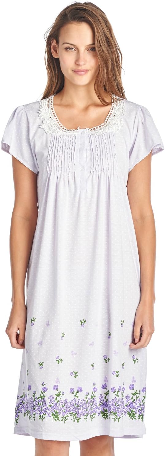 Casual Nights Women's Fancy Lace Flower Short Sleeve Nightgown