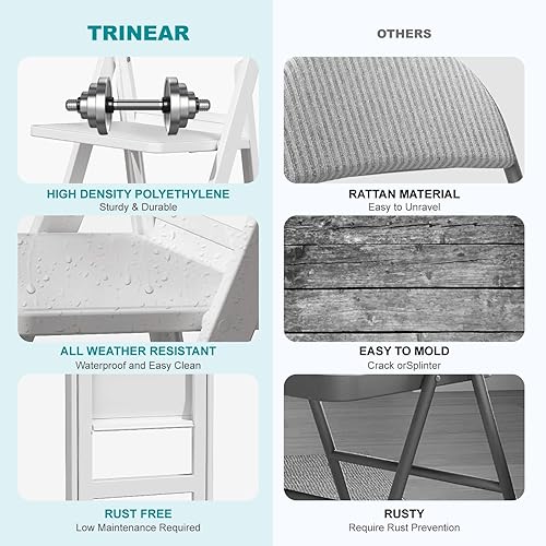 Miniatura 7 de Paquete de 4 sillas plegables blancas, cómodas sillas de resina, silla plegable con cojín, silla plegable ligera para interiores y exteriores, para