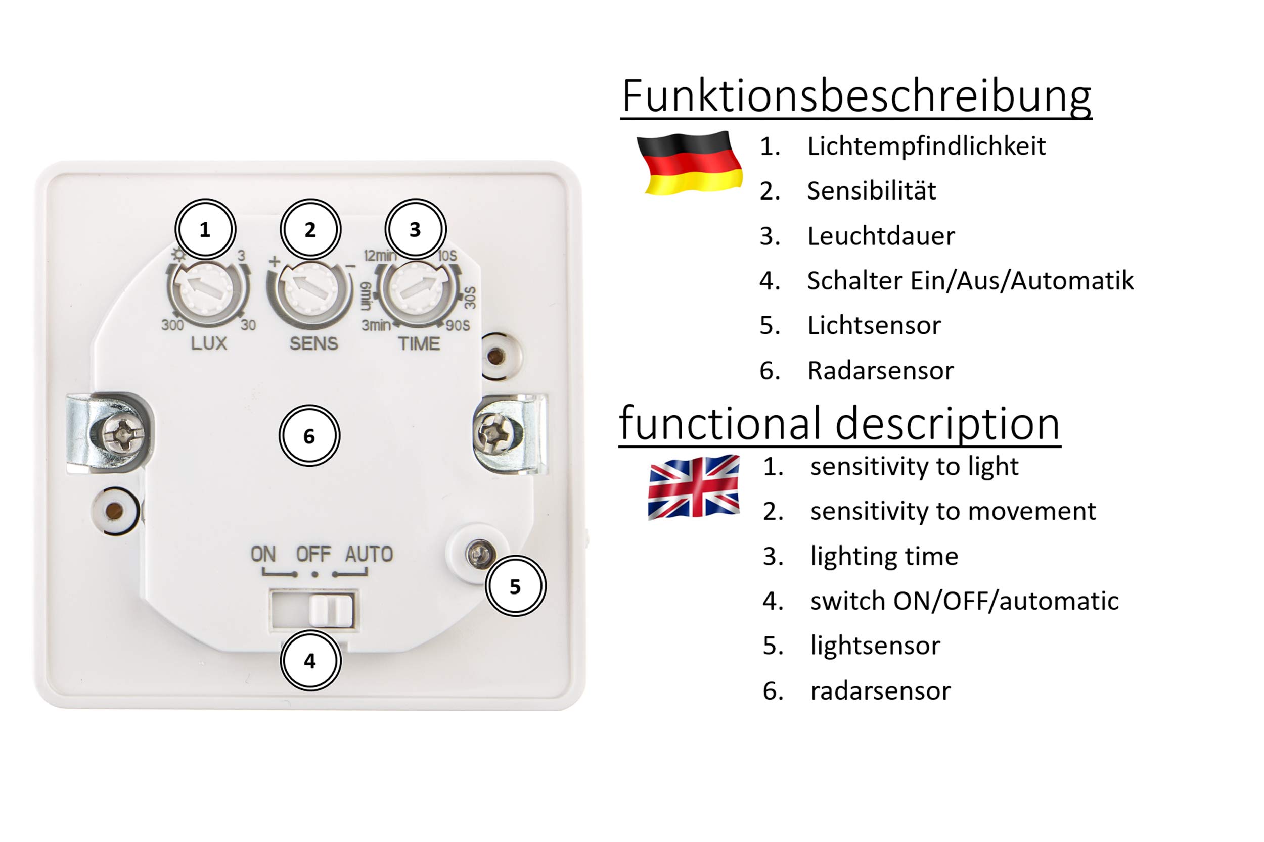 HUBER Motion 8HFR Hochfrequenz Bewegungsmelder UP 180° - LED geeignet, auch für Mehrfach-Rahmen [Nur Rahmenausschnitt 55x55mm], 3-Draht-Technik mit Relais