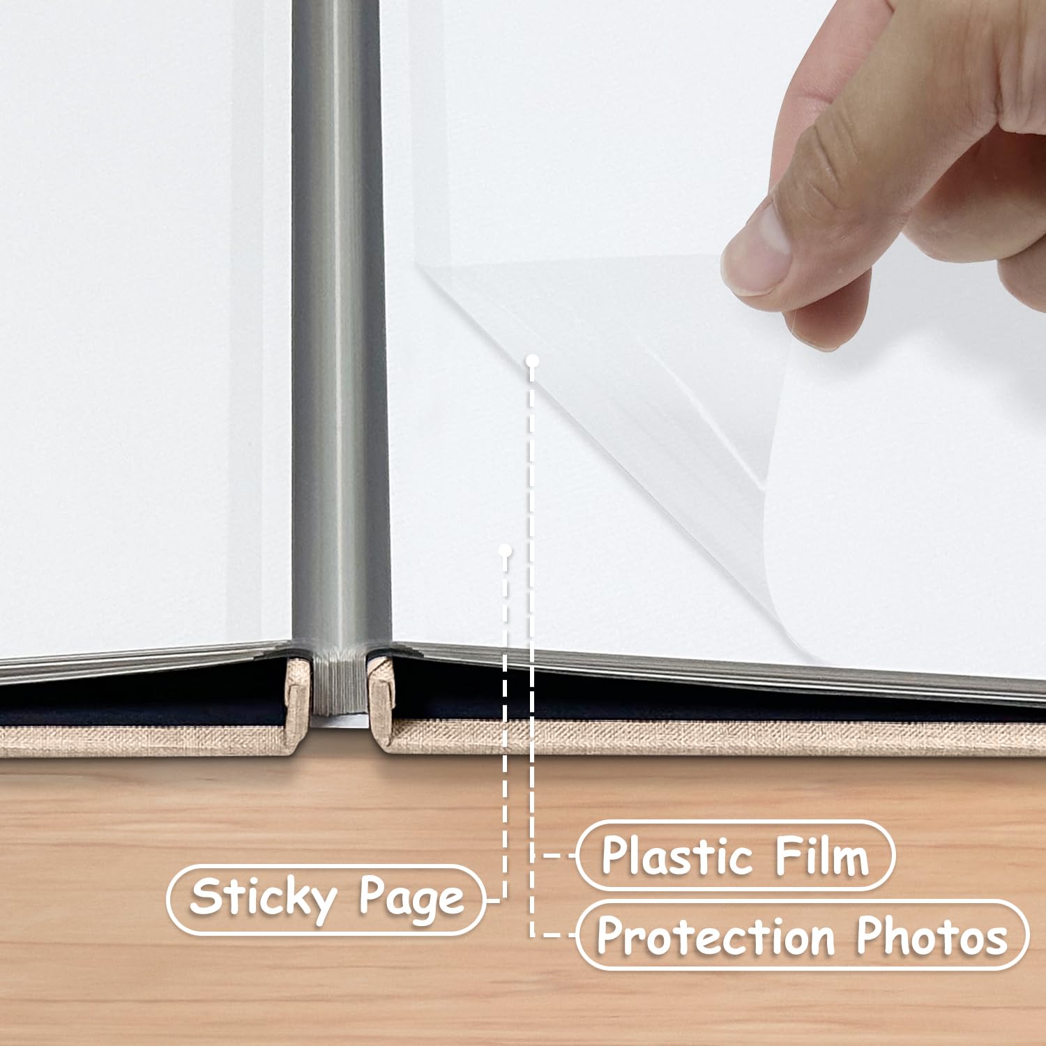 Álbum de fotos con capacidad para fotos de 4 x 6, 5 x 7 y 8 x 10 pulgadas, páginas autoadhesivas para bebés, bodas, viajes y recuerdos familiares, incluye bolígrafo metálico y raspador/beige claro