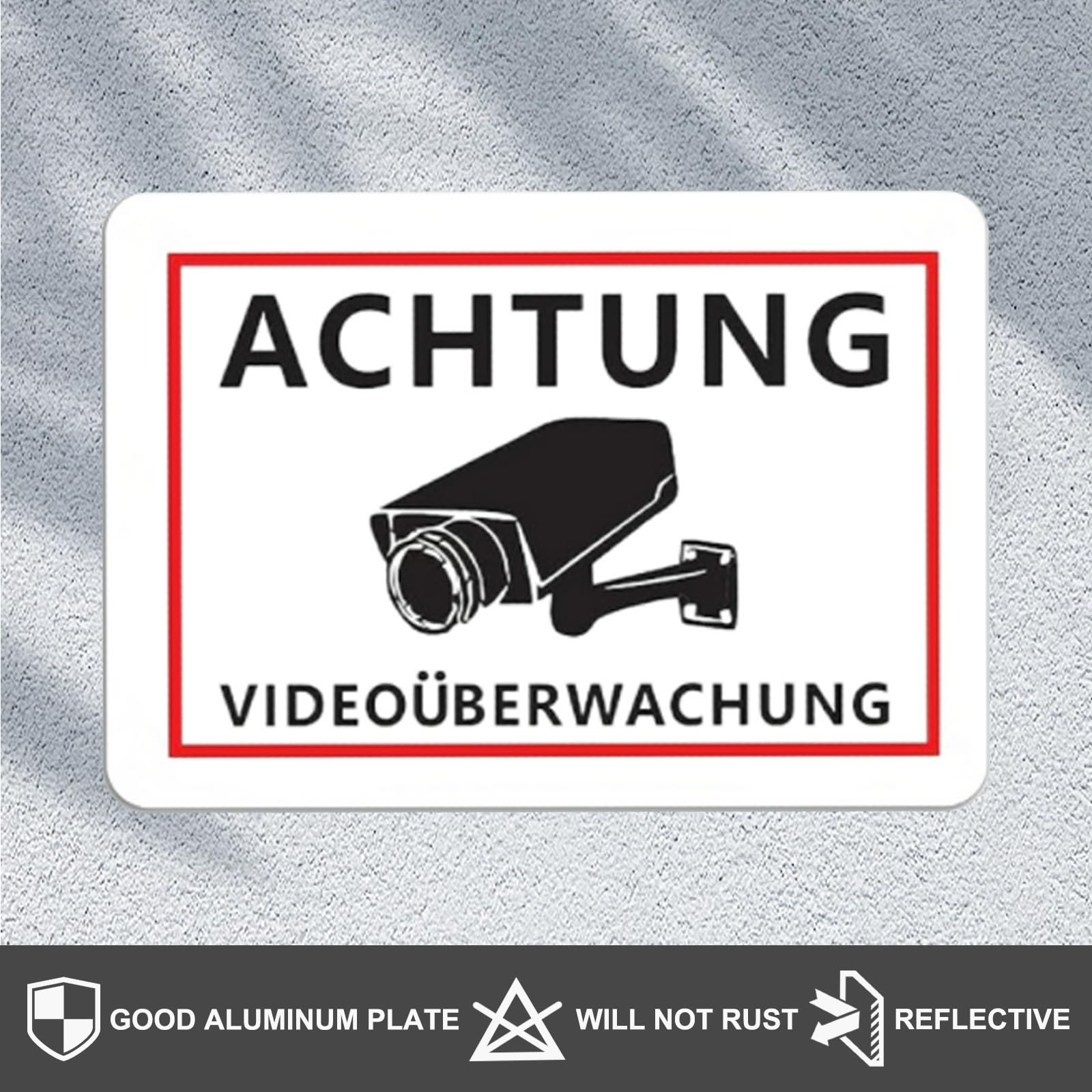 5 Stück Videoüberwachung Schilder – Selbstklebend & Mit Bohrungen, Silber, 5x15 Cm (CCTV Warnhinweis)