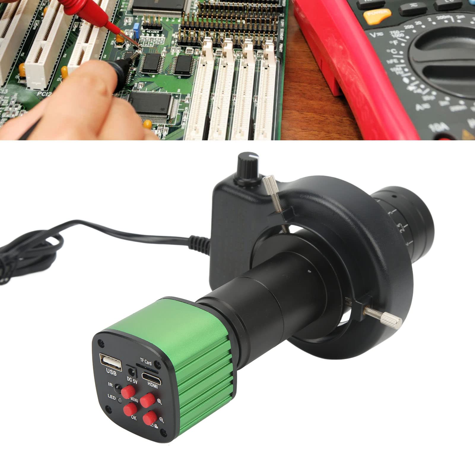 Cámara de Microscopio Industrial HD 1080P 2K USB 10X-180X LongitudCompleta Zoom C Lente de Microscopio para Reparación de Teléfonos (Enchufe de la UE)
