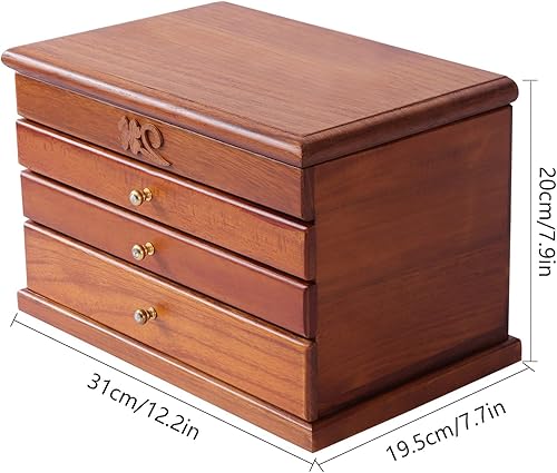 Miniatura 7 de Solid Wooden Jewelry Box Makeup and Organizer Women Ring Storage with 3-Drawers Built-in Mirror Women Jewelry Storage for Necklaces Bracelets