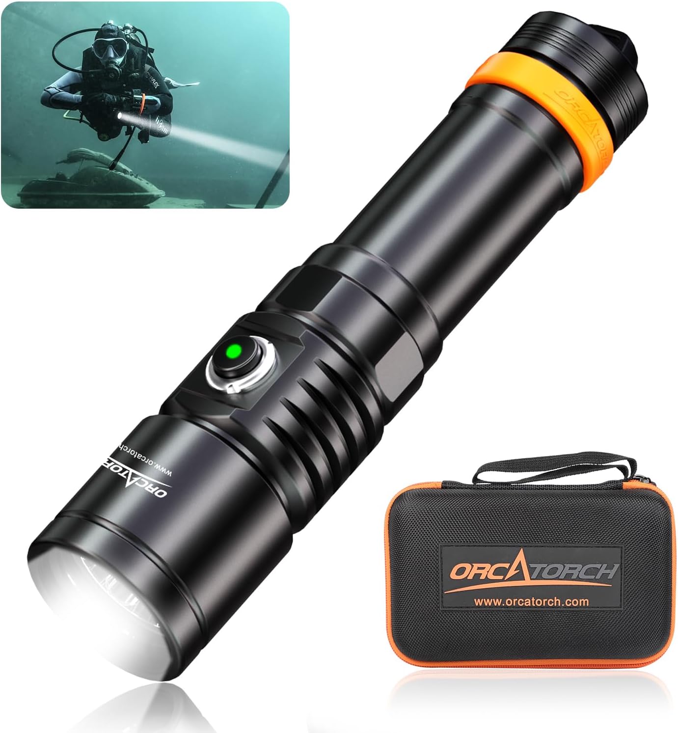 D710 Scuba Diving Light, 3000 Lumens Super Bright Underwater Flashlight with 6 Degrees Narrow Beam, IP68 Waterproof Night Dive Torch 150 Meters Submersible Light (Black)