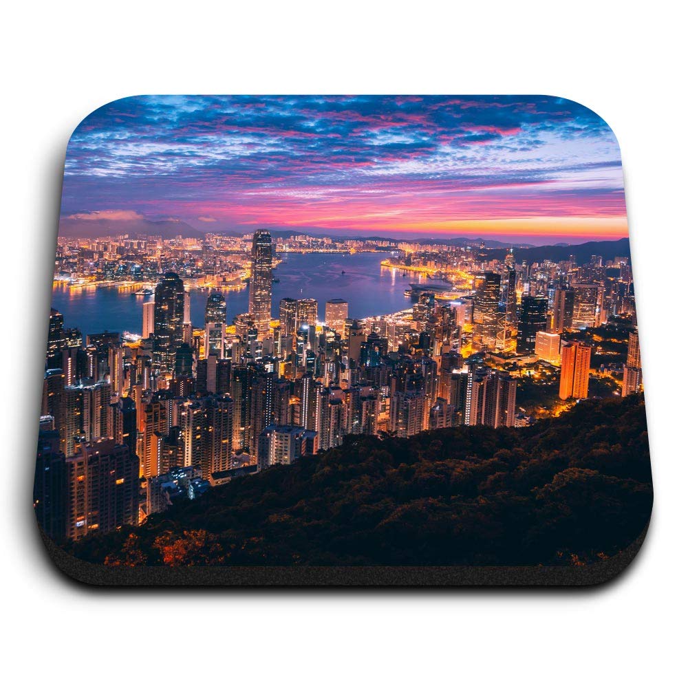Destination Vinyl Ltd Multicolor 1 X Square Mdf Fridge Magnet - Hong Kong Cityscape City Buildings 45352