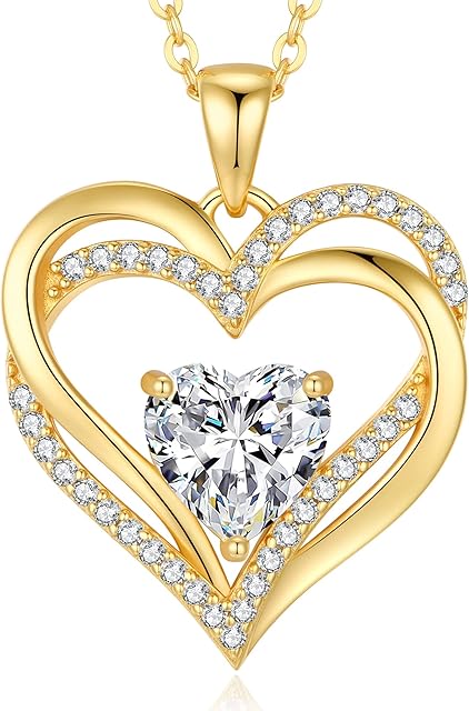CDE Heart Necklaces for Women 925 Sterling Silver Birthstone Pendant Necklace Anniversary Birthday Christmas Valentine Mothers Day Jewellery Gifts for Mum Women Girls Her Sister