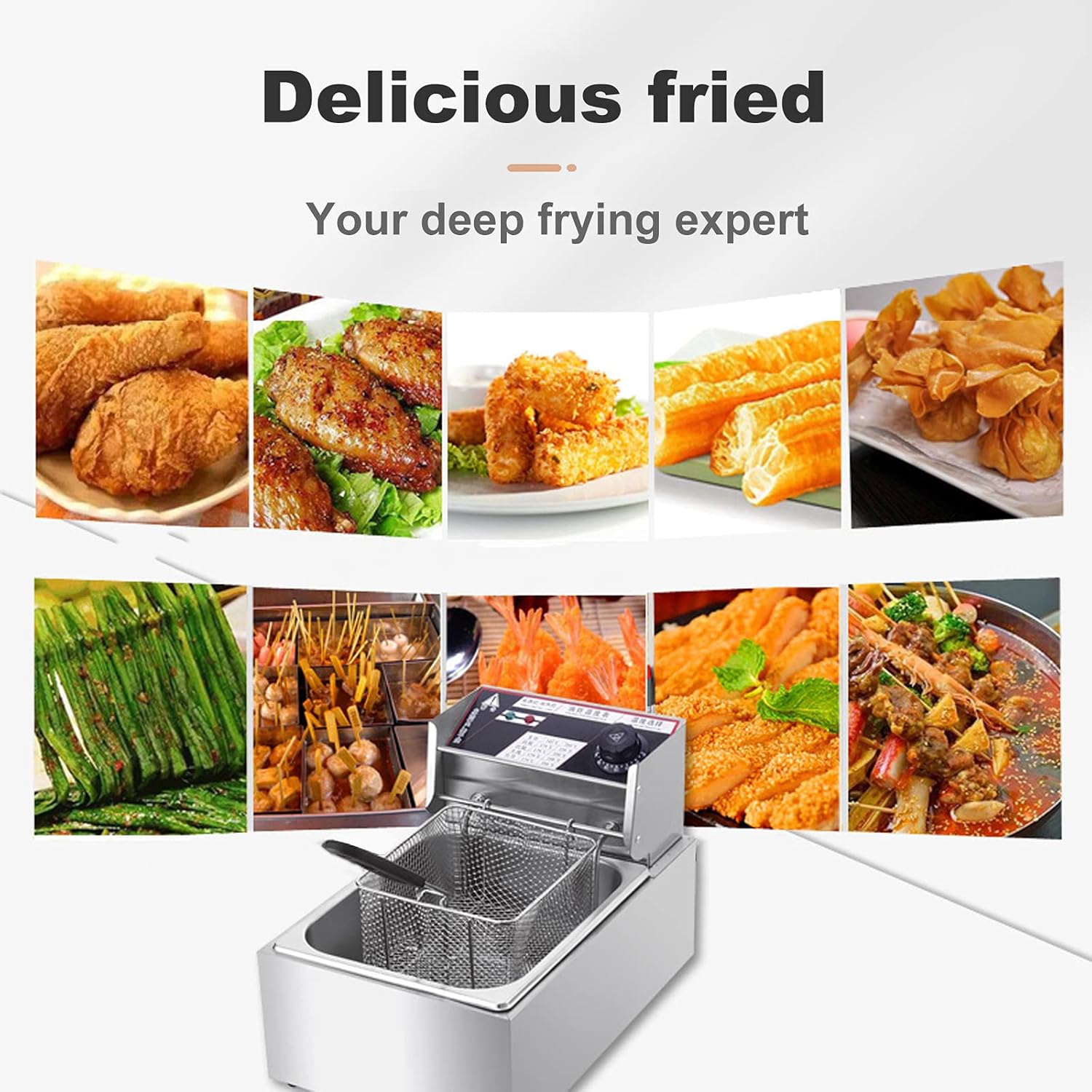 Commercial Fryer with Stainless Steel Baskets and lids, Adjustable Temperature, Large Capacity Electric fryers, Easy to Clean, for Cooking Food in The Kitchen