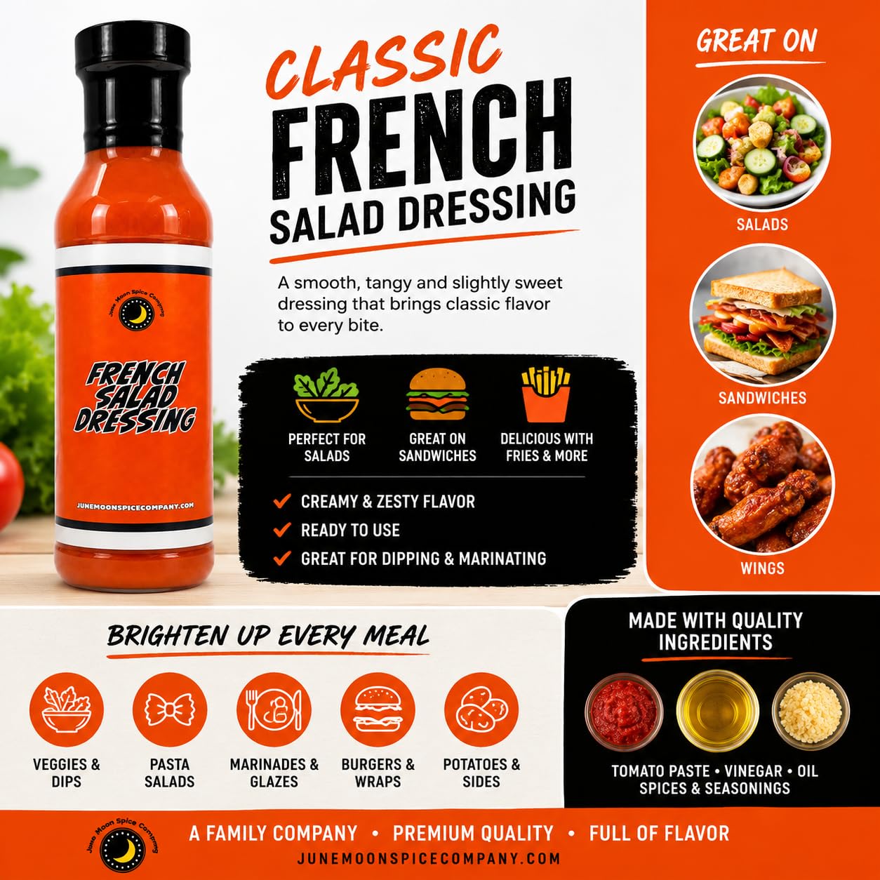 French Salad Dressing | Creamy, Tangy & Slightly Sweet | 12 fl oz
