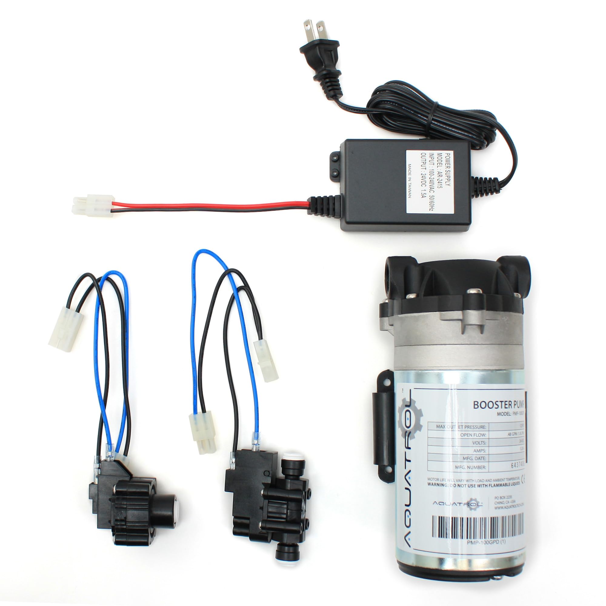 Booster Pump Kit for Reverse Osmosis RO DI Systems Up To 100 GPD, Complete Kit W/All Components & Hoses, 1/4