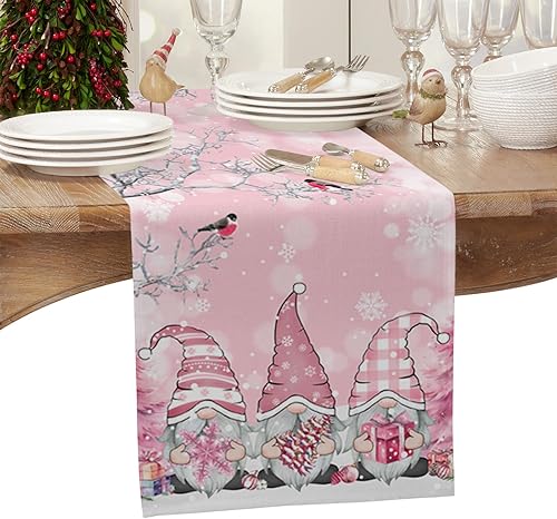 Miniatura 2 de Camino de mesa de gnomos de Navidad de temporada de 70 pulgadas de largo para decoración de mesa de comedor, camino de mesa de lino y algodón,