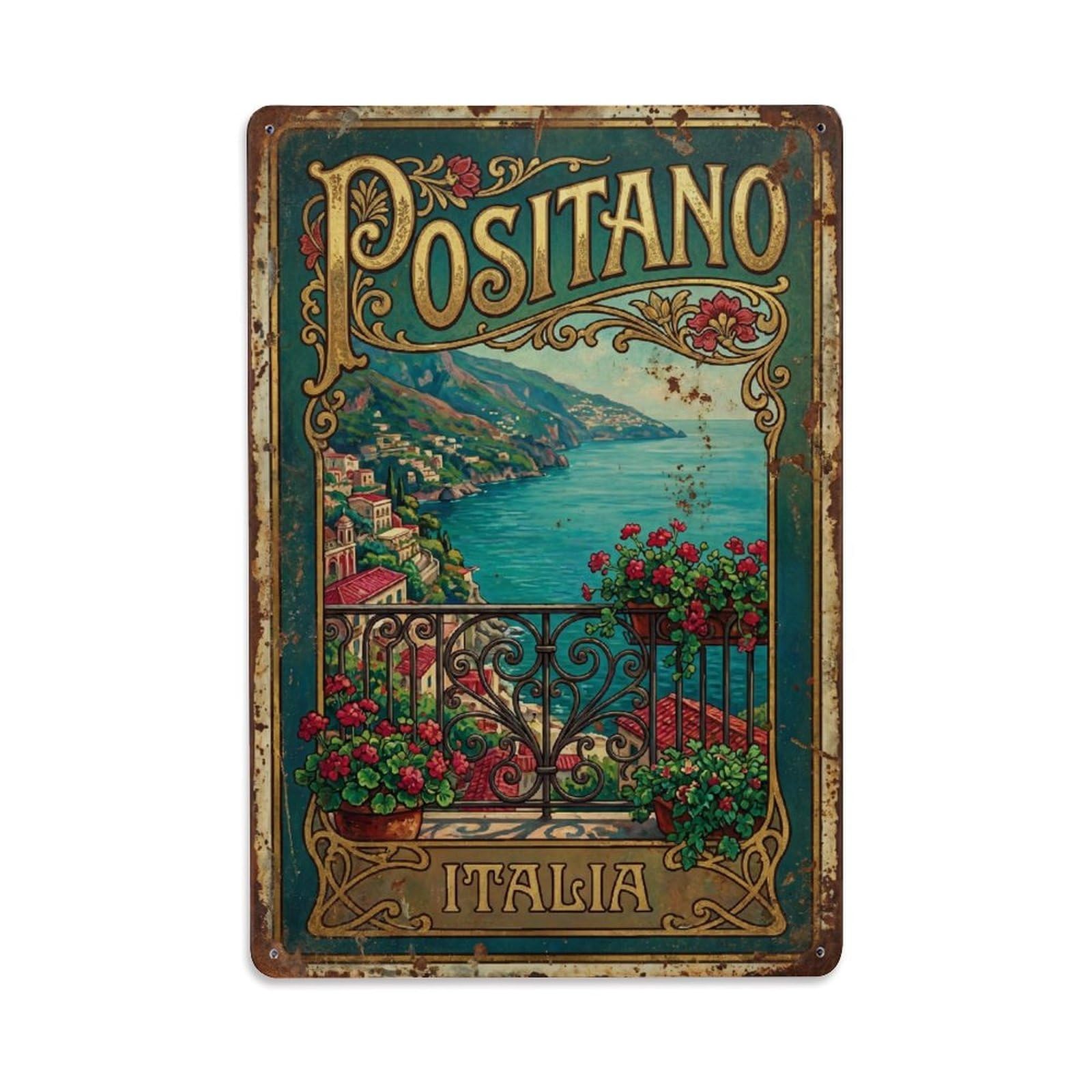Vintage Travel Positano Italy Splendid Metal Tin Sign