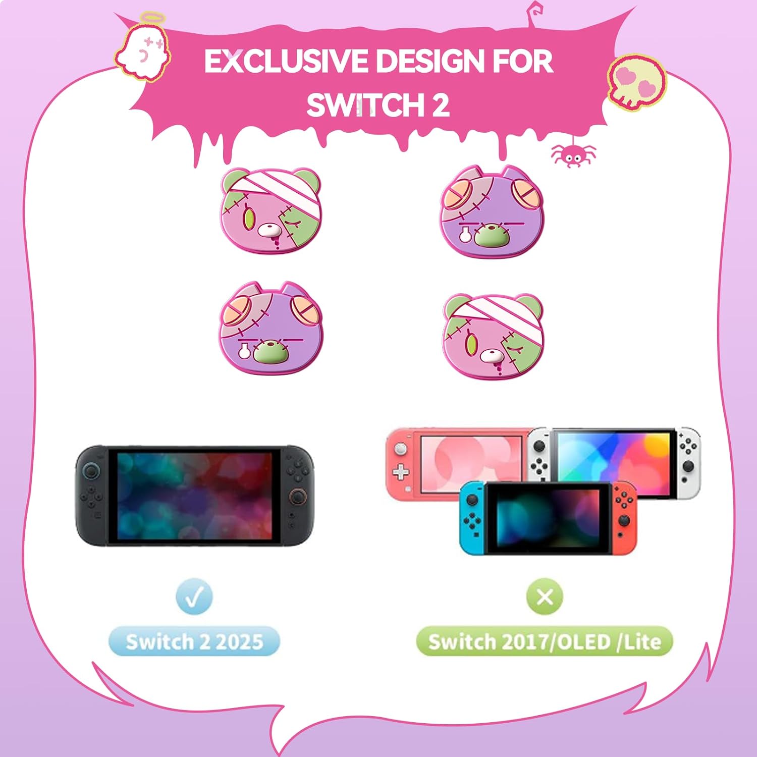 GeekShare Joystick Caps Compatible with Switch 2 - Anti-Slip Thumb Grip Caps - 4PCS Silicone Analog Cover Cute Character Thumbstick Grips for Switch 2025, Patch Moe Doll - Image 3