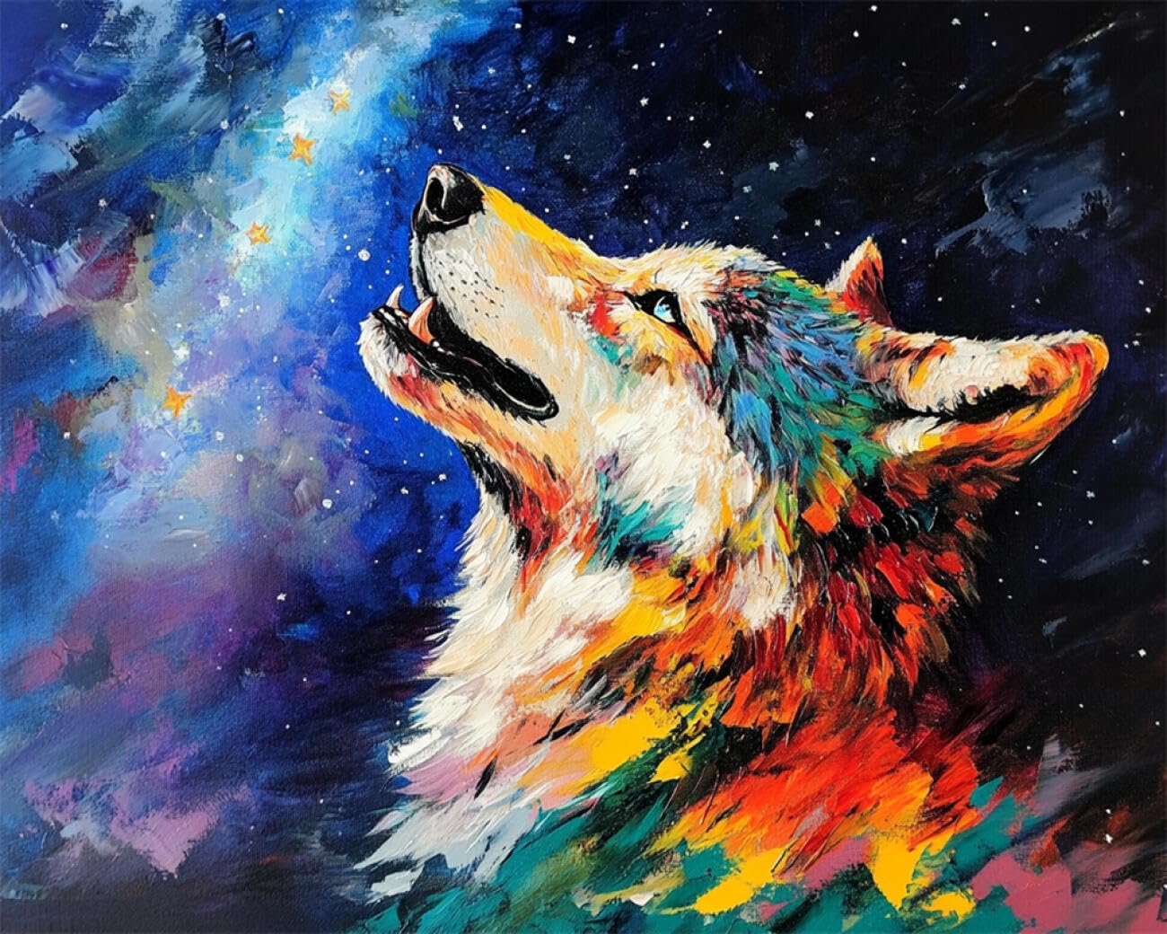 RKFLGEW DIY Embroidery Set Starry Wolf 30x40cm