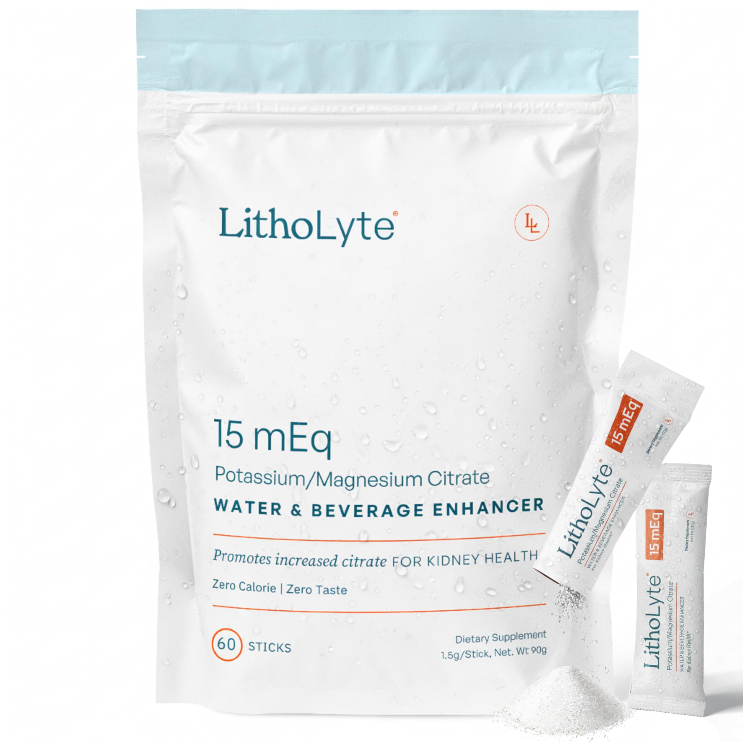 15 mEq | Water & Beverage Enhancer for Kidney Health | Citrate & Electrolytes for Kidney Protection | Science-Based Support Beyond Cleanse, Detox, or Stone Dissolver Supplements | 60 Sticks