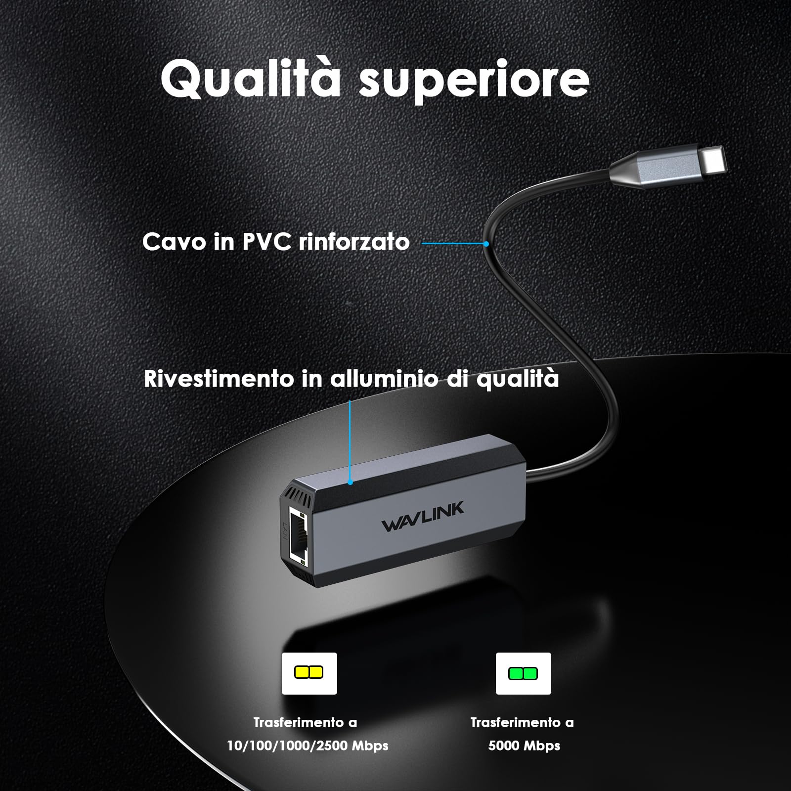 WAVLINK Adattatore da USB C a 5G Ethernet, adattatore WAVLINK 5G Ethernet per laptop, dispositivo Type-C compatibile con la rete per MacBook/XPS, ecc.