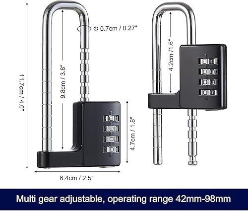 Miniatura 3 de Cerradura de gabinete, candado de combinación, de acero inoxidable, código de bloqueo de grillete largo ajustable para exteriores, escuela,