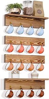 Coffee Mug Holder Wall Mount - Coffee Mug Rack with 16 Hooks and Display...