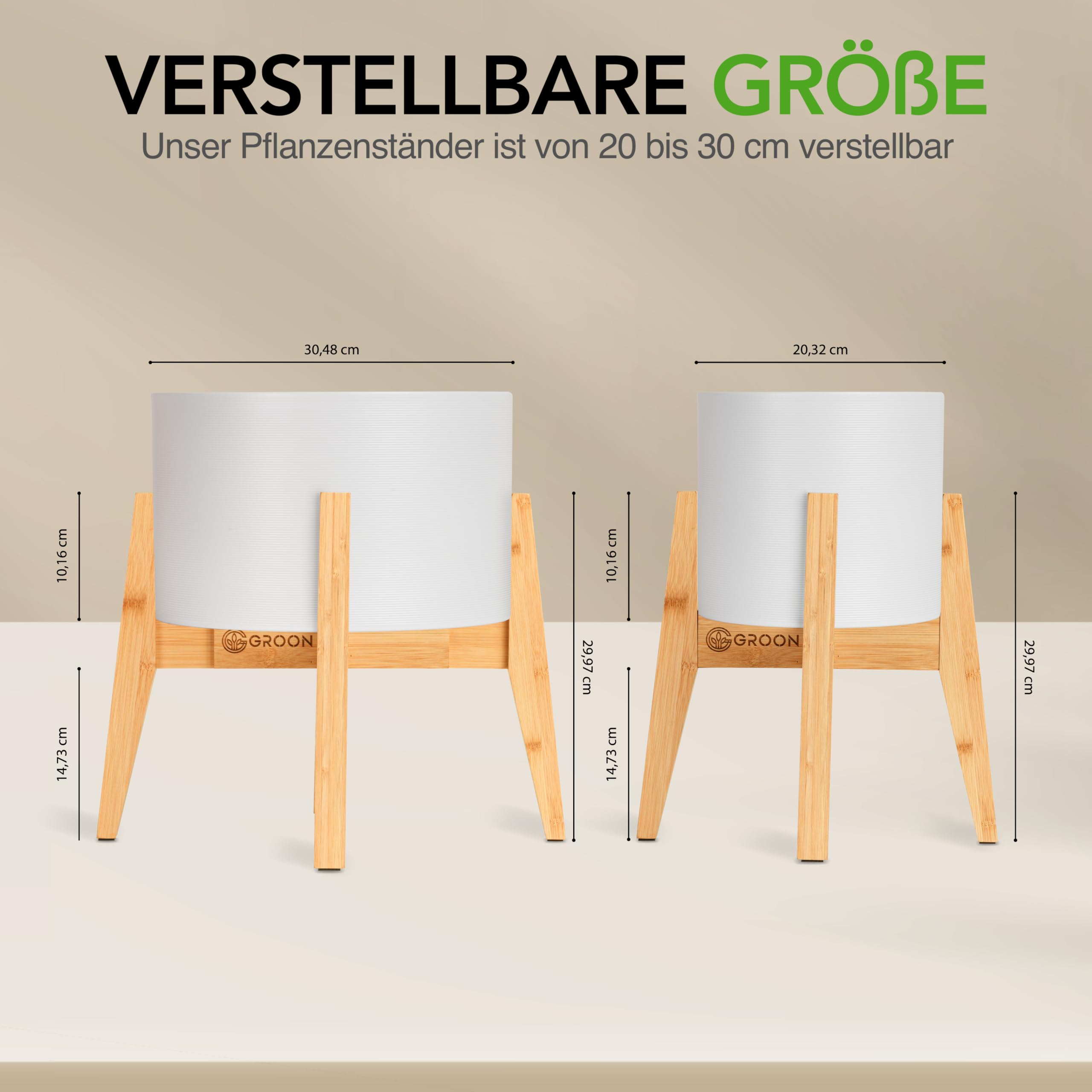 Groon® Blumenständer Holz - Verstellbarer Premium Pflanzenständer für 20-30 cm große Pflanzentöpfe - hellbrauner Blumenhocker Pflanzenregal Pflanzenhocker aus Bambus - plant stand indoor und outdoor