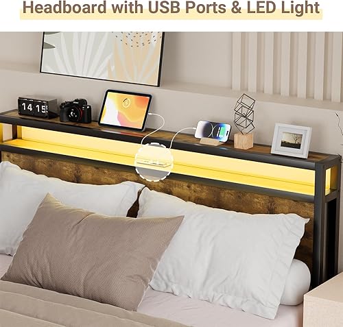 Miniatura 4 de Zevemomo Base de cama Queen con control remoto y control por aplicación, luces LED RGB, marco de cama de plataforma tamaño Queen con cabecera de