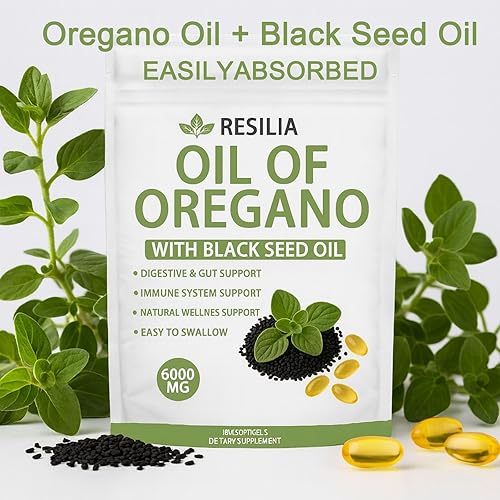 Miniatura 6 de RESILIA Aceite de Orégano Softgels  6,000 mg de aceite de orégano con aceite de semilla negra  180 cápsulas blandas, sin OMG, fácil de tragar