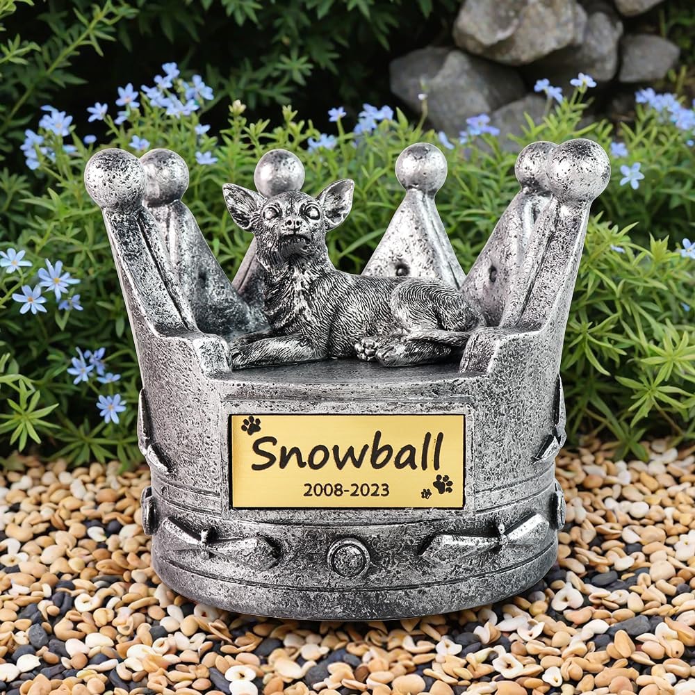 Personalized Dog Urns for Ashes with Chihuahua Statue, Pet Dog Memorial Cremation Urns, Loss Pet Sympathy Gift